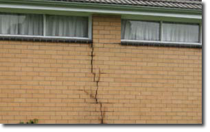 Photo of a brick wall with a crack. 