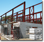 Photo of a commercial construction site with steel framing.