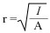 An equation: r = the square root of I divided by A. 