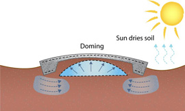 Diagram of doming occurring to a slab. 