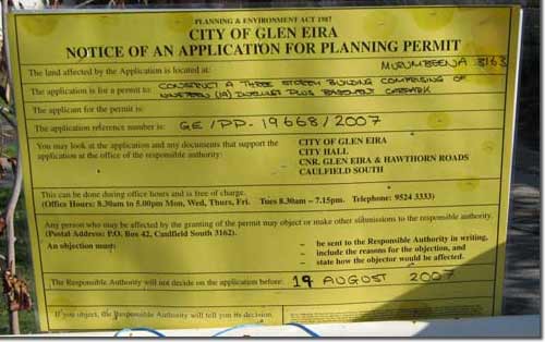 Photo of notice of an application for planning permit. 