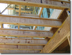 Photo of I beams as joists for second storey construction.