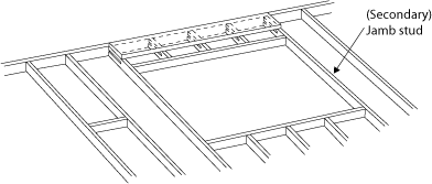 Diagram of a part of a wall frame around a window opening, showing a (secondary) jamb stud.