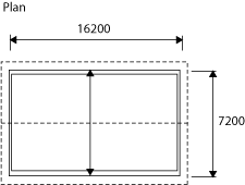 Diagram showing a plan of a rectangular home 16,200 x 7,200.