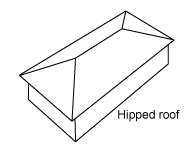 Diagram of a building with a hipped roof.