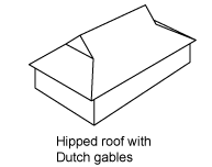 Diagram of a building with a hipped roof with Dutch gables.