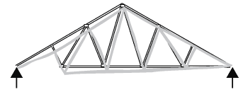 Diagram showing the effect on a roof truss of one of the bottom chords being cut away. 