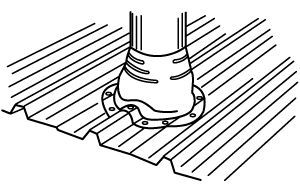 Diagram showing sealing around a flue that penetrates a roof.
