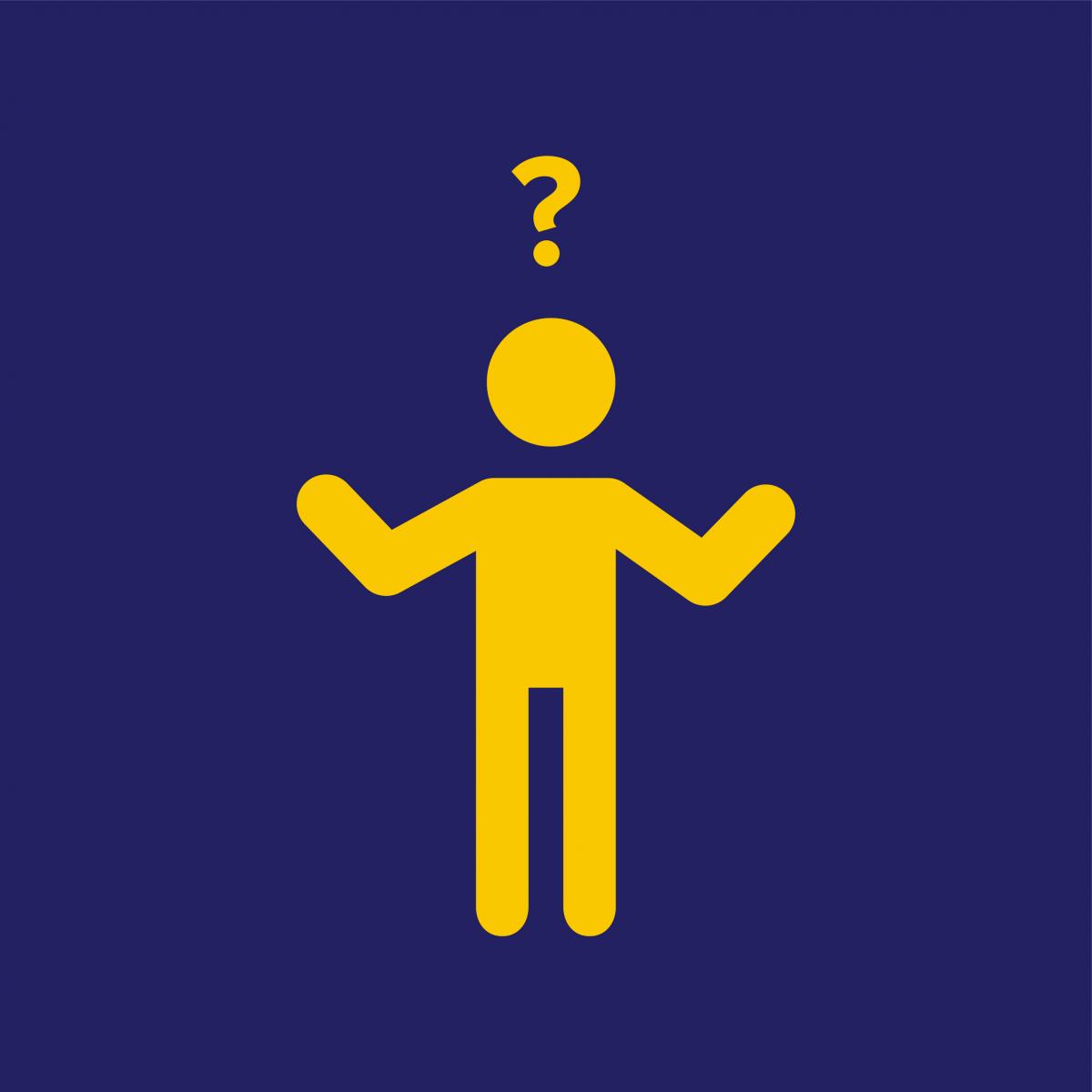 Yellow person shruging with a question mark over their head.