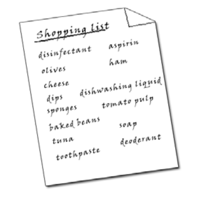 hand-drawn image of a shopping list - disordered