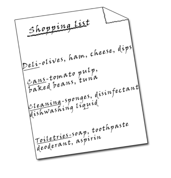 hand-drawn image of a shopping list - ordered