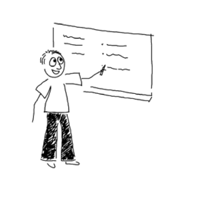 hand-drawn image of a person writing on a whiteboard