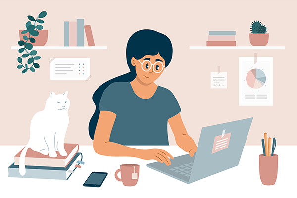 Student with cat and laptop