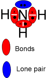 Ammonia with the bonds and lone pairs highlighted