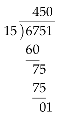 6751 divided by 15 using long division