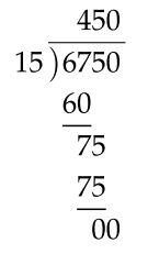 6750 divided by 15 using long division.