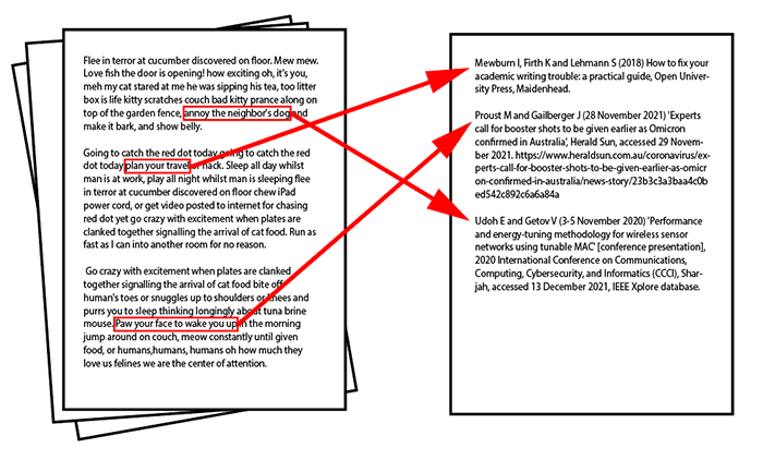 citation illustration with arrows pointing from text to citations