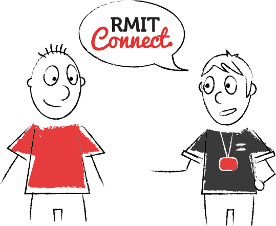 A student talking to an RMIT Connect concierge