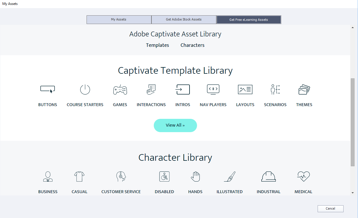 Adobe Captivate asset library