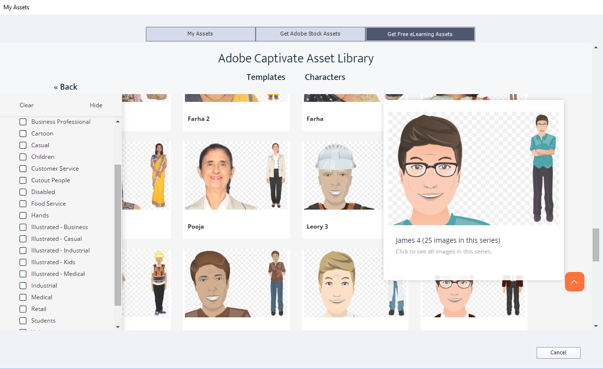 Adobe Captivate character selection